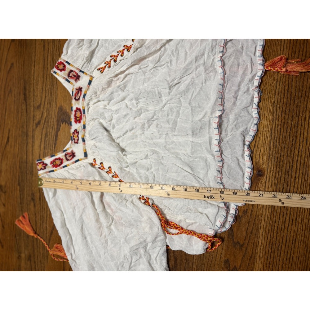 Banjara Women Natural White Embroidered Boho Peasant Blouse Tassel Crop Top XS - Picture 4 of 7
